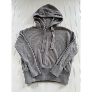 Madewell Womens XXS Heather Grey Cropped Hoodie Sweater Drawstring Cotton